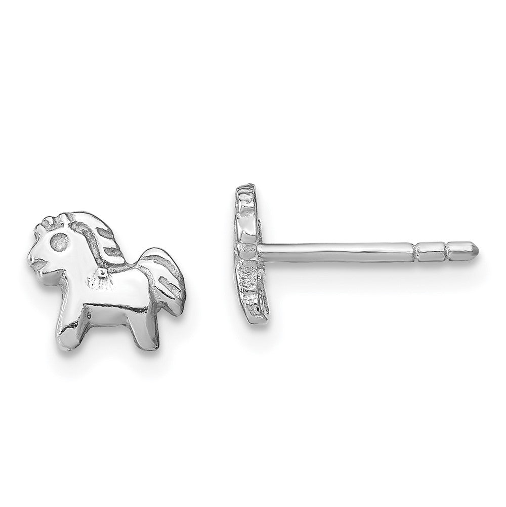 Sterling Silver Rhodium-plated Polished Pony Children's Post Earrings (0.68 grams)