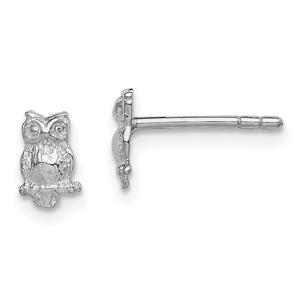 Sterling Silver Rhodium-plated Polished & Textured Owl Post Earrings (0.68 grams)