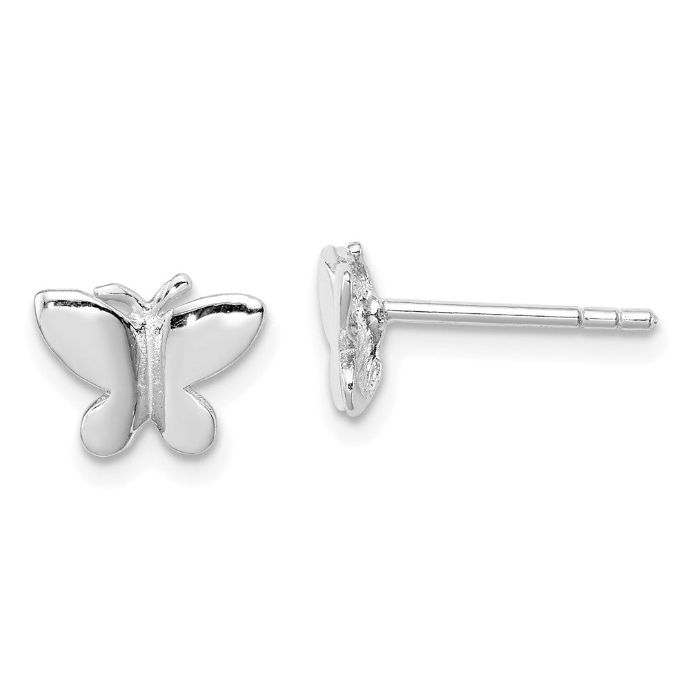 Sterling Silver RH-plated Polished Butterfly Children's Post Earrings (0.8 grams)