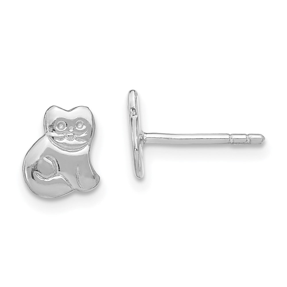 Sterling Silver Rhodium-plated Polished Cat Children's Post Earrings (1 grams)