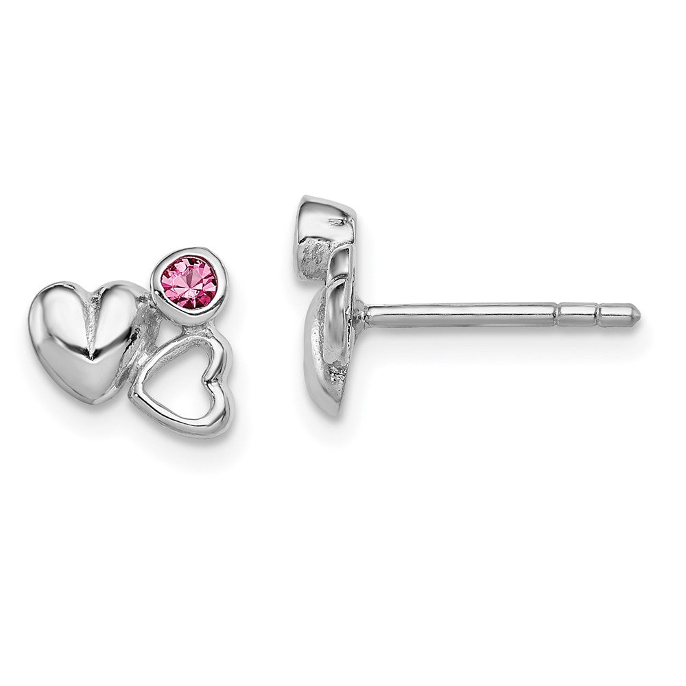 Sterling Silver RH-plated Child's Pink Preciosa Crystal Heart Post Earrings (1.3 grams)