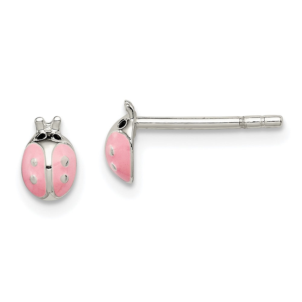 Sterling Silver Polished Pink Enamel Ladybug Children's Post Earrings (0.69 grams)