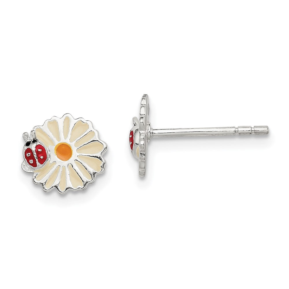 Sterling Silver Enameled Flower & Ladybug Children's Post Earrings (1.03 grams)