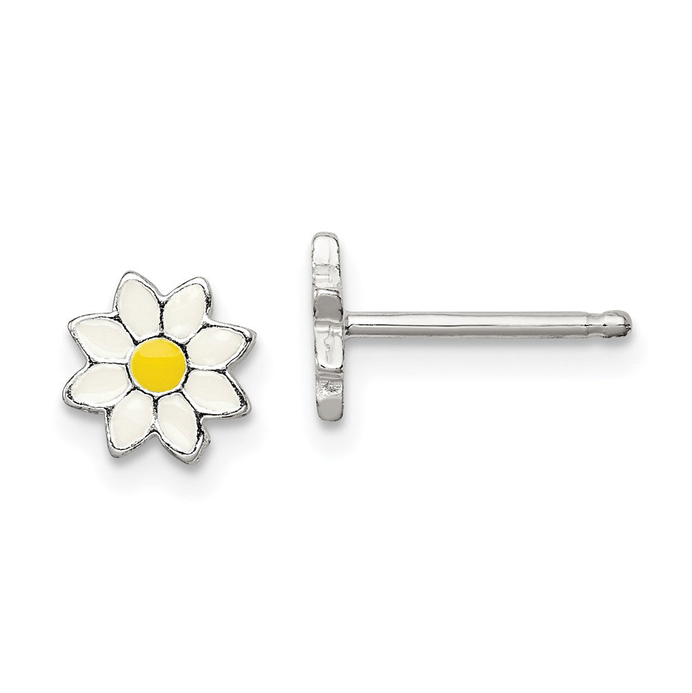 Sterling Silver Polished & Enameled Flower Children's Post Earrings (0.88 grams)