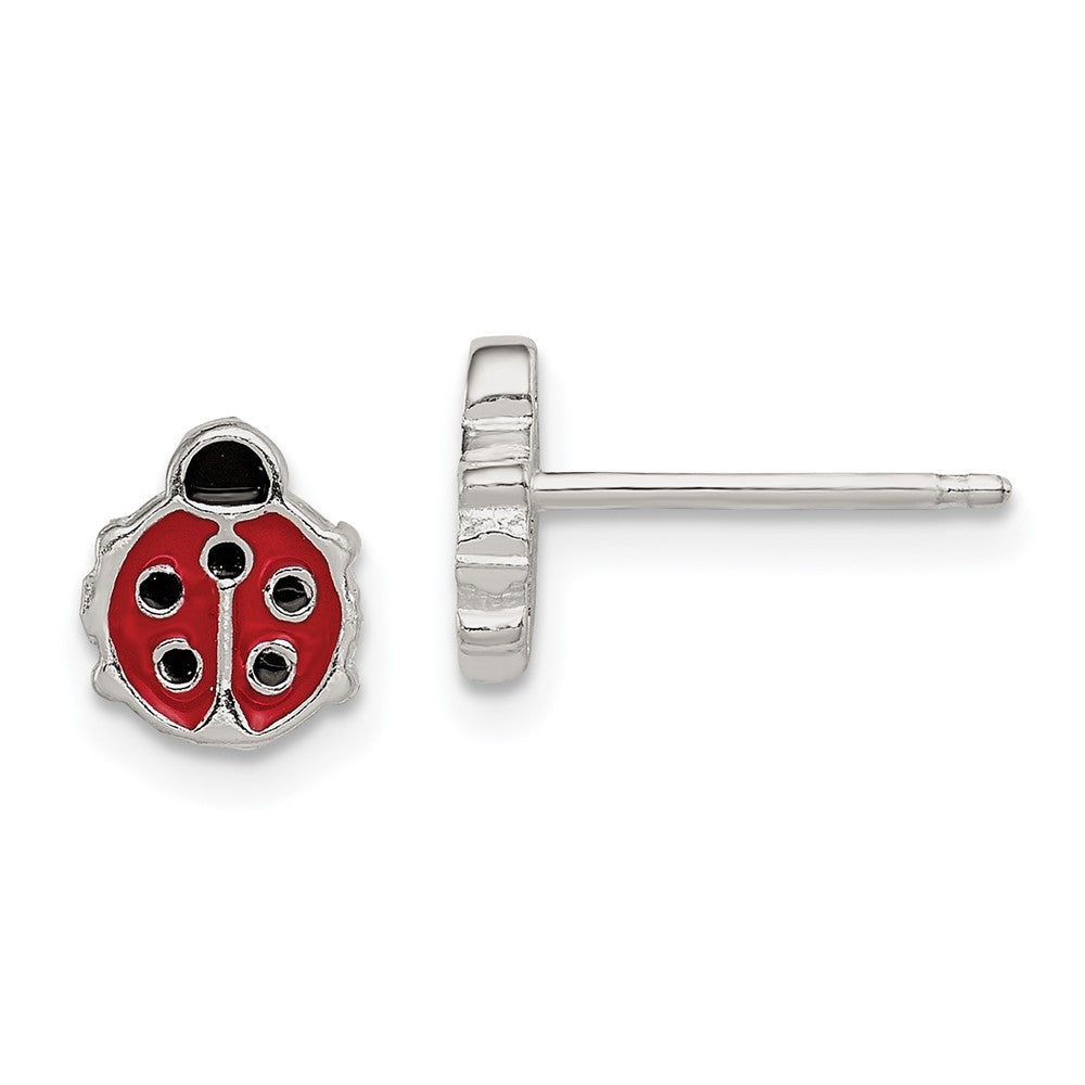 Sterling Silver Polished & Enameled Ladybug Children's Post Earrings (0.85 grams)