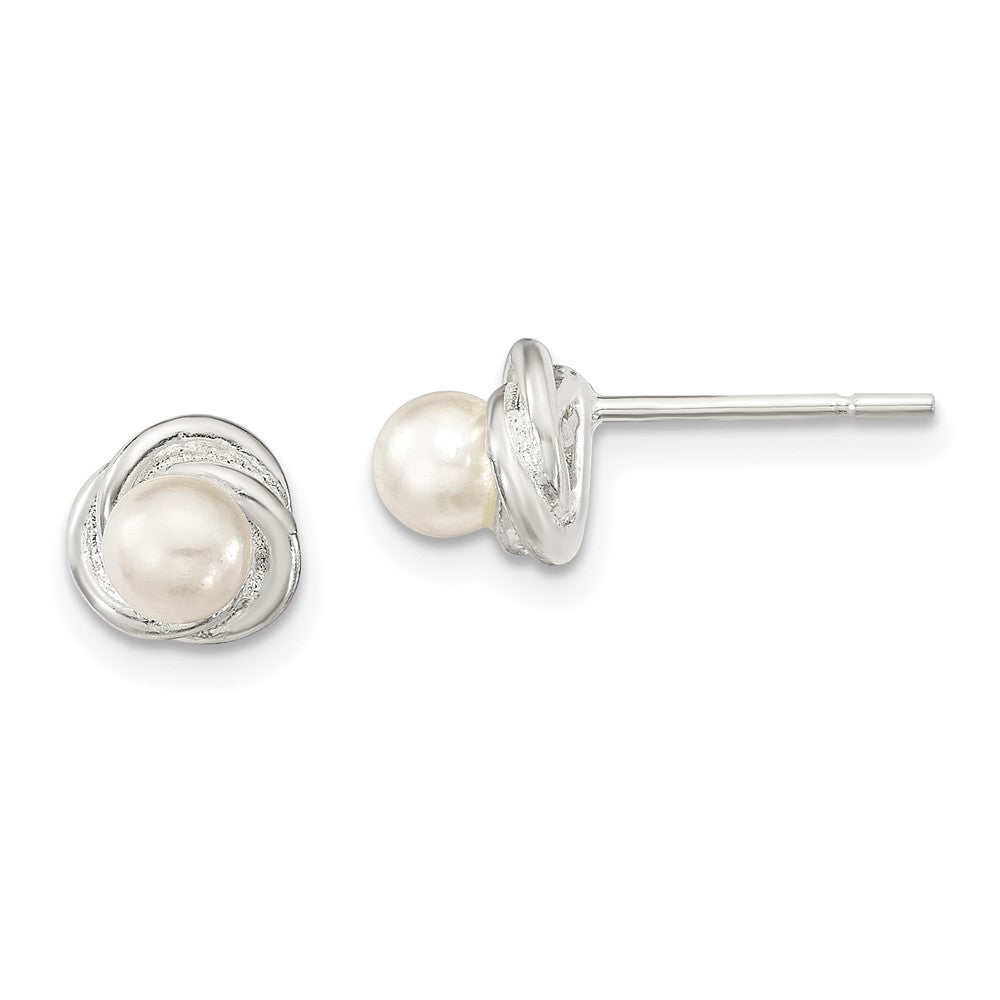 Sterling Silver Polished Synthetic Pearl Post Earrings (1.4 grams)