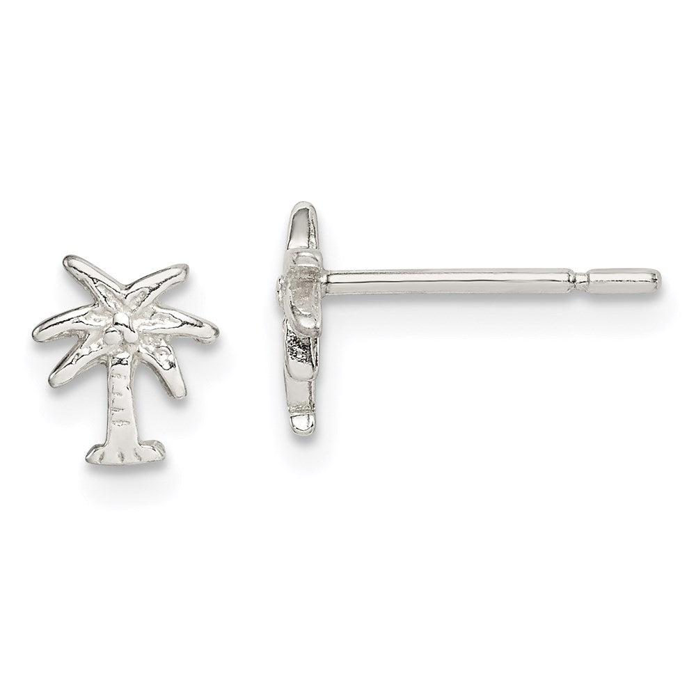 Sterling Silver Polished Palm Tree Post Earrings (0.56 grams)