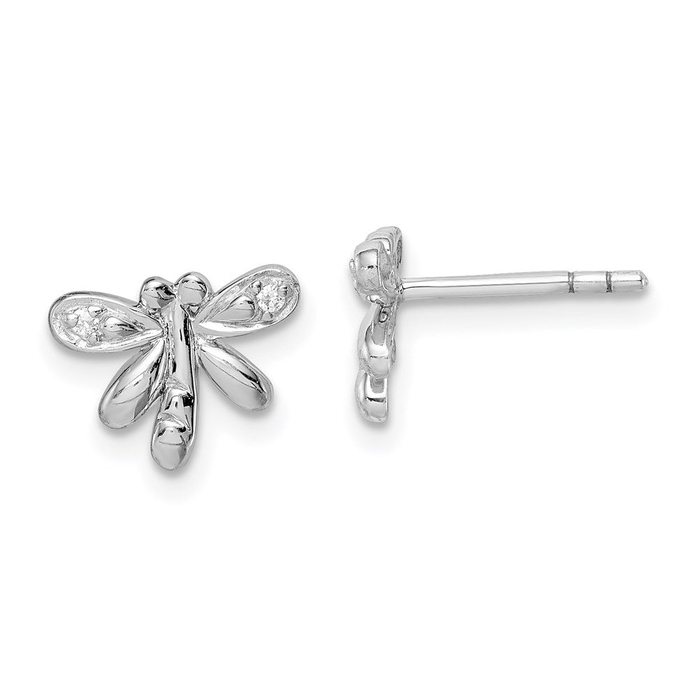 Sterling Silver RH-plated Polished CZ Dragonfly Children's Post Earrings (1.04 grams)