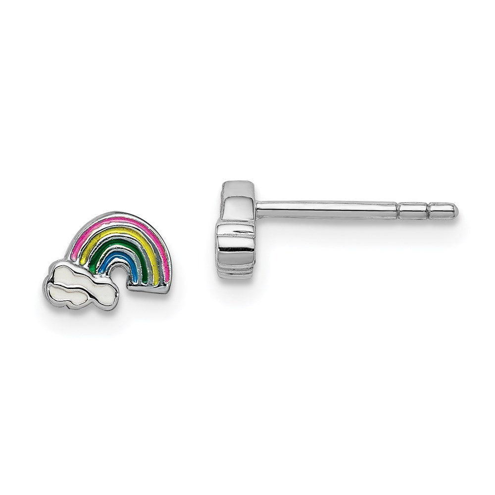 Sterling Silver RH-plated Enameled Rainbow Children's Post Earrings (1.04 grams)