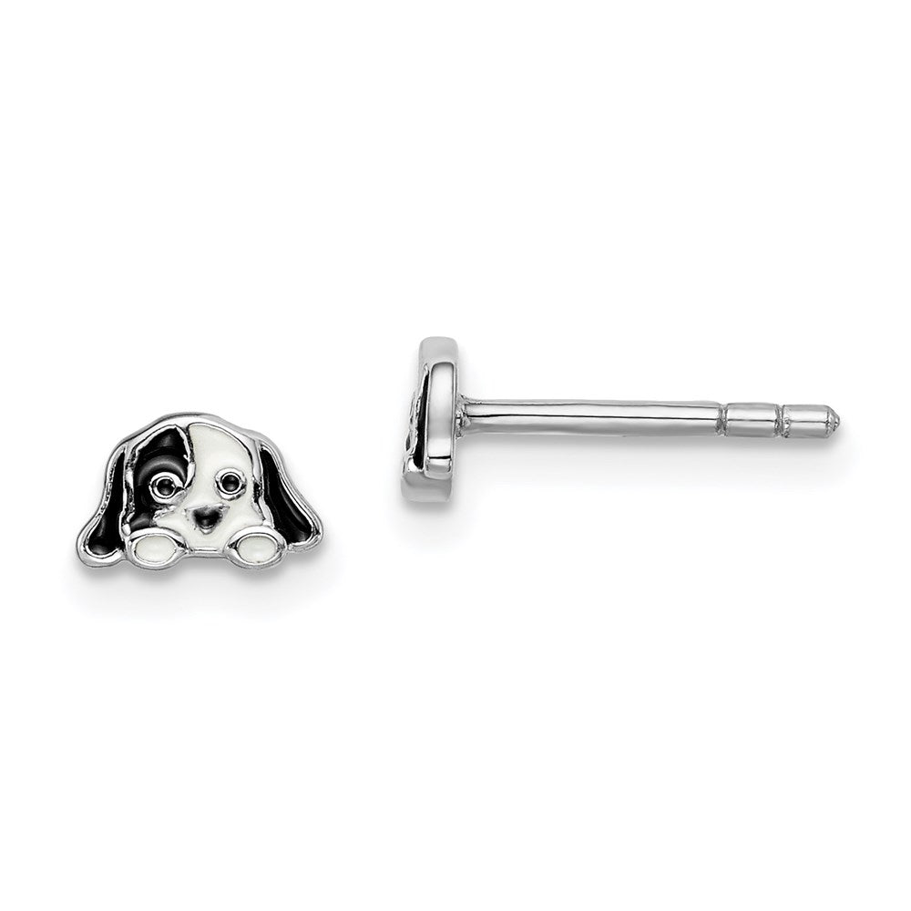 Sterling Silver Rhodium-plated Childs Enameled Puppy Post Earrings (0.65 grams)