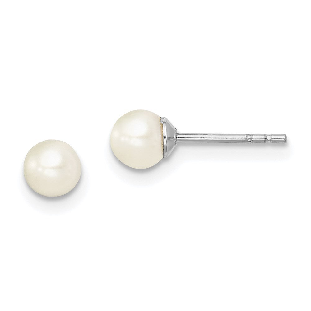 SS Madi K Rhod-plated 4-5mm White Round FWC Pearl Stud Earrings (0.12 grams)