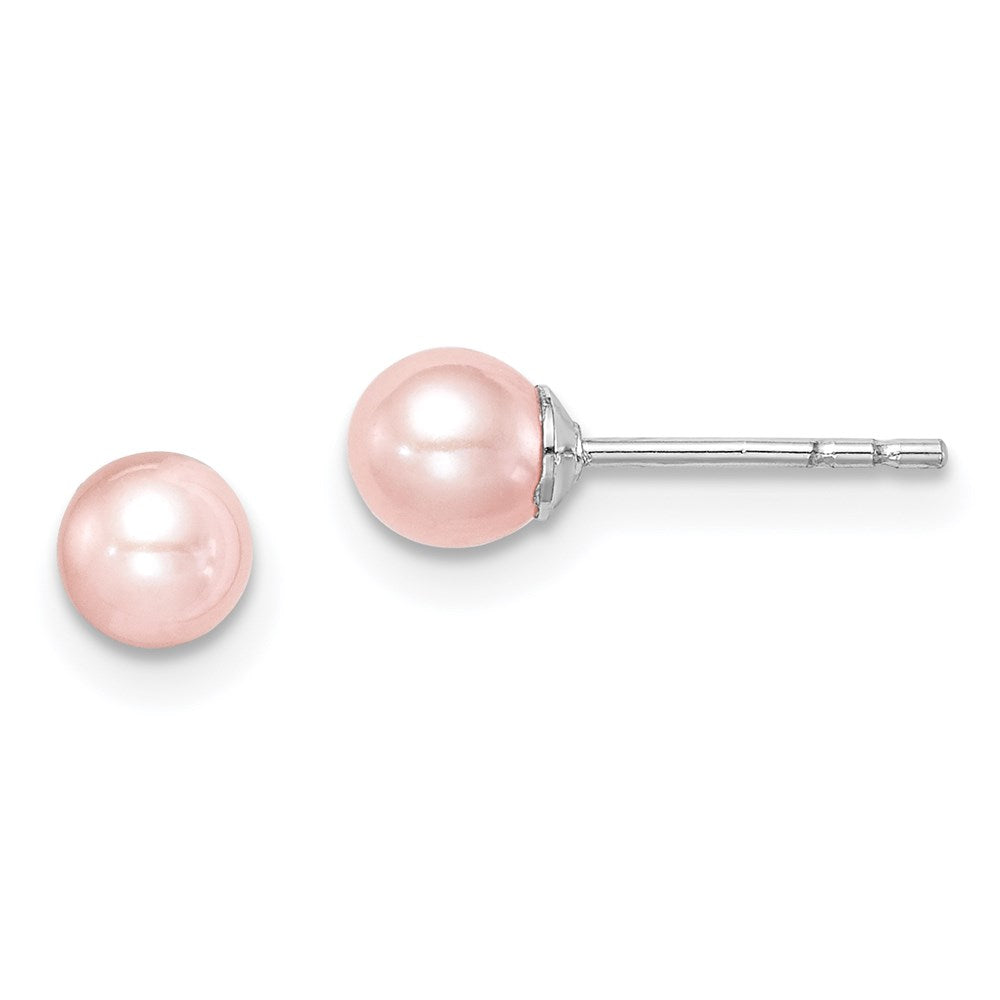 SS Madi K Rhod-plated 4-5mm Pink Round FWC Pearl Stud Earrings (0.12 grams)