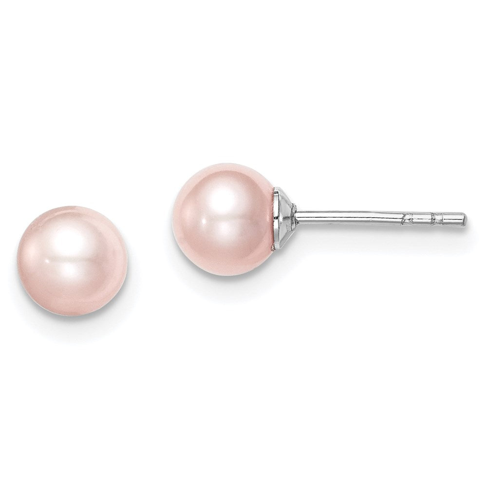 SS Madi K Rhod-plated 5-6mm Pink Round FWC Pearl Stud Earrings (0.12 grams)