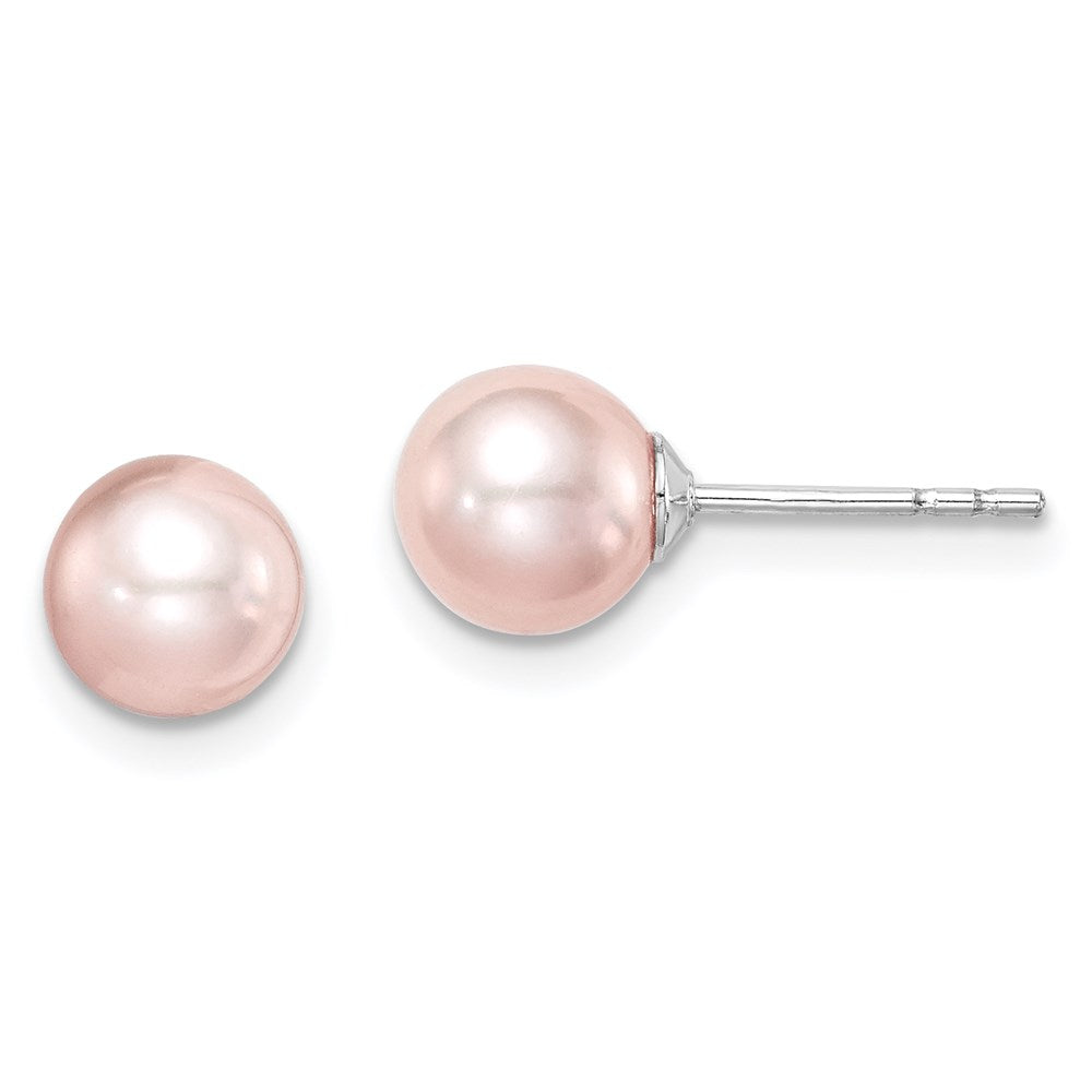 SS Madi K Rhod-plated 6-7mm Pink Round FWC Pearl Stud Earrings (0.12 grams)