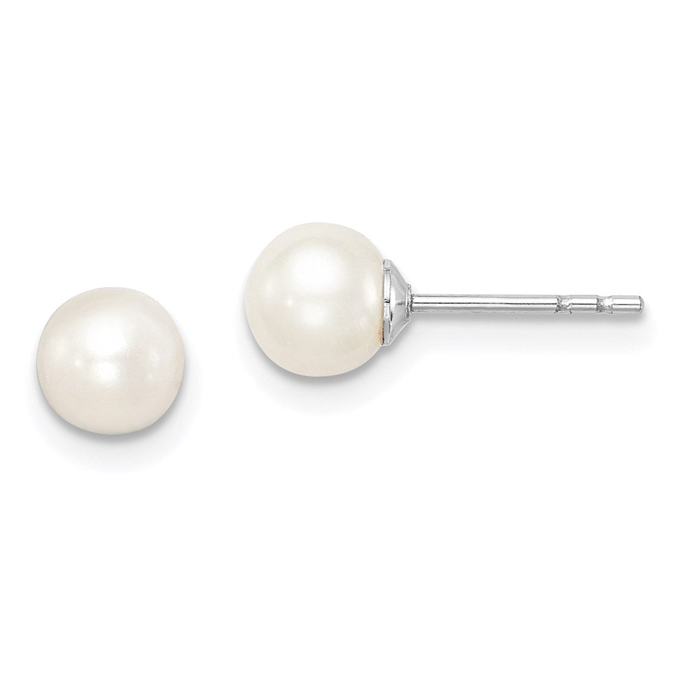 SS Madi K Rhod-plated 5-6mm White Round FWC Pearl Stud Earrings (0.12 grams)