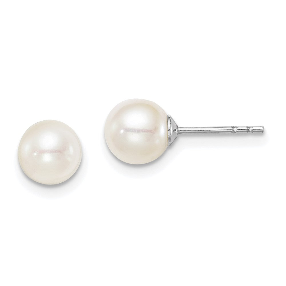 SS Madi K Rhod-plated 6-7mm White Round FWC Pearl Stud Earrings (0.12 grams)