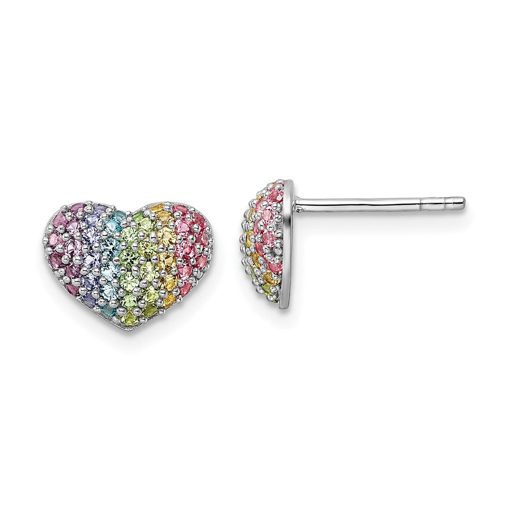 Sterling Silver Rhodium-plated Rainbow Crystal Heart Post Earrings (1.76 grams)