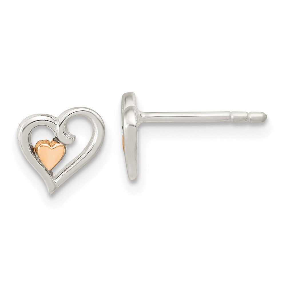 Sterling Silver & Rose-tone Open Heart Children's Post Earrings (0.86 grams)