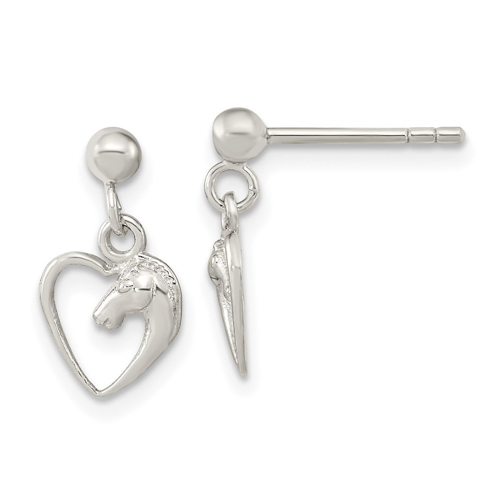 Sterling Silver Rhodium-plated Open Heart Horse Head Dangle Earrings (1.13 grams)