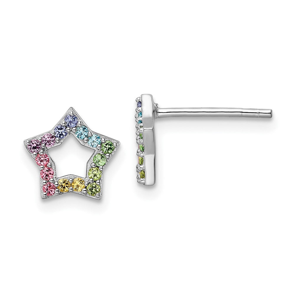 Sterling Silver Rhodium-plated Rainbow Crystal Star Post Earrings (1.03 grams)