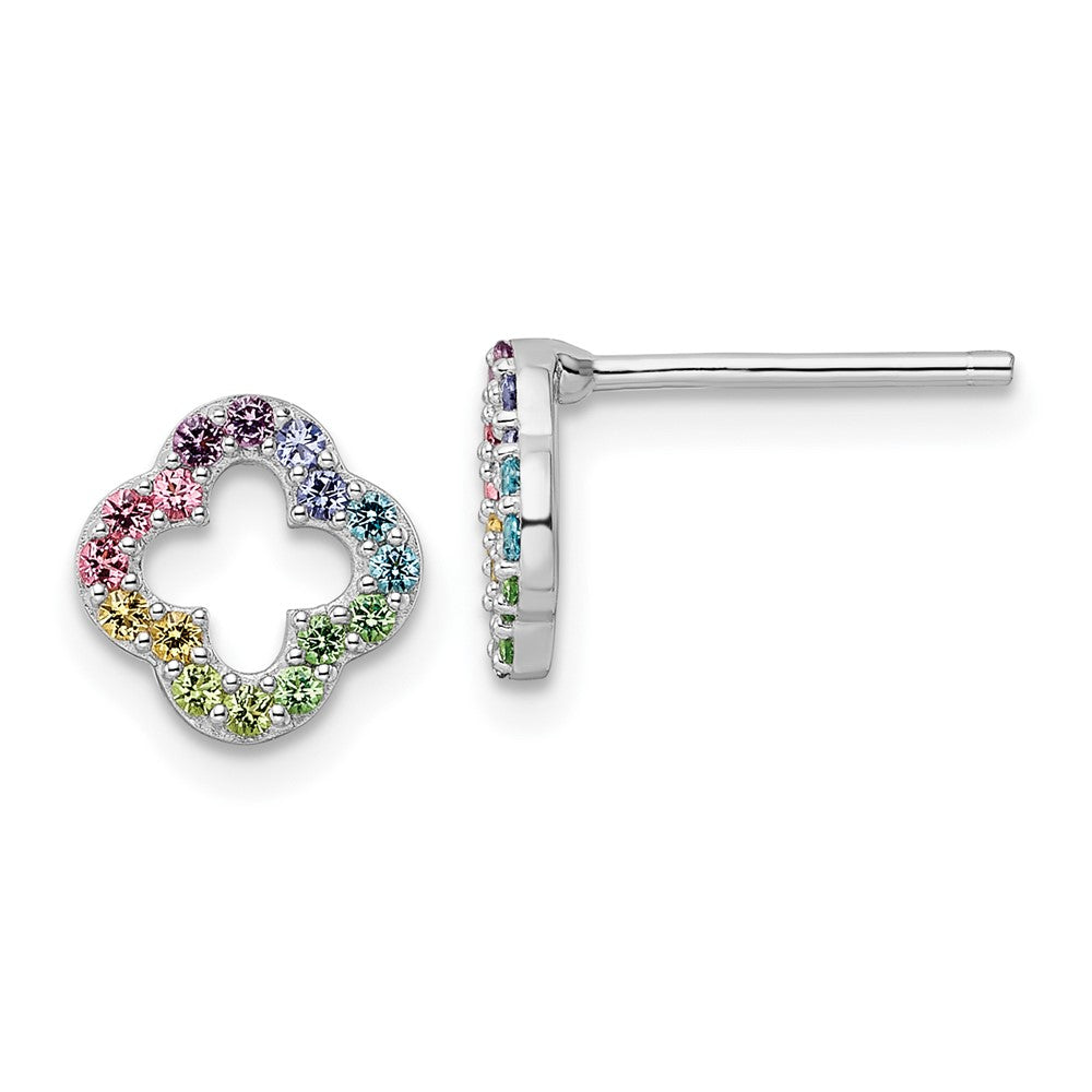 Sterling Silver Rhodium-plated Rainbow Crystal Clover Post Earrings (1.01 grams)