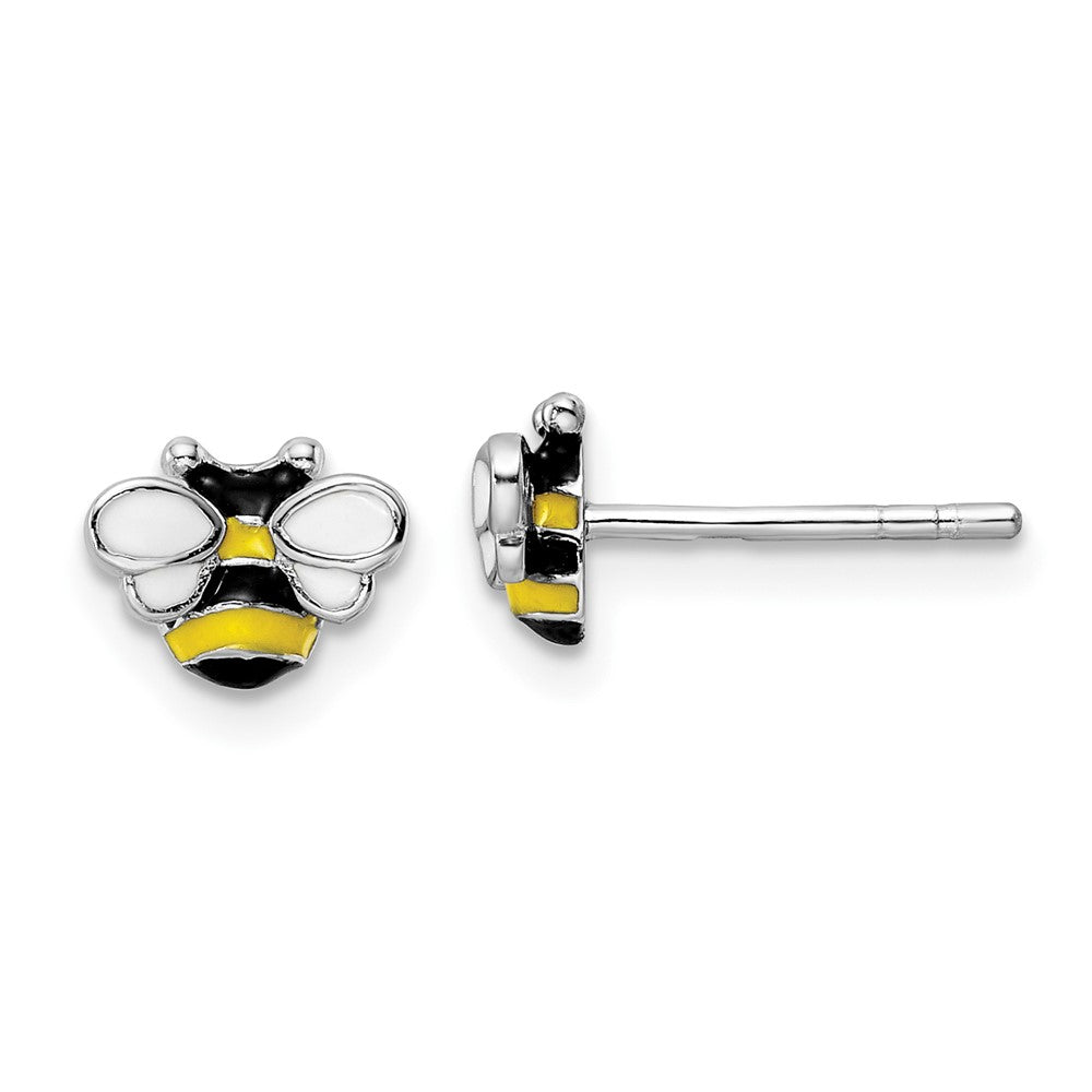 Sterling Silver RH-plated Enamel Bumblebee Children's Post Earrings (0.97 grams)