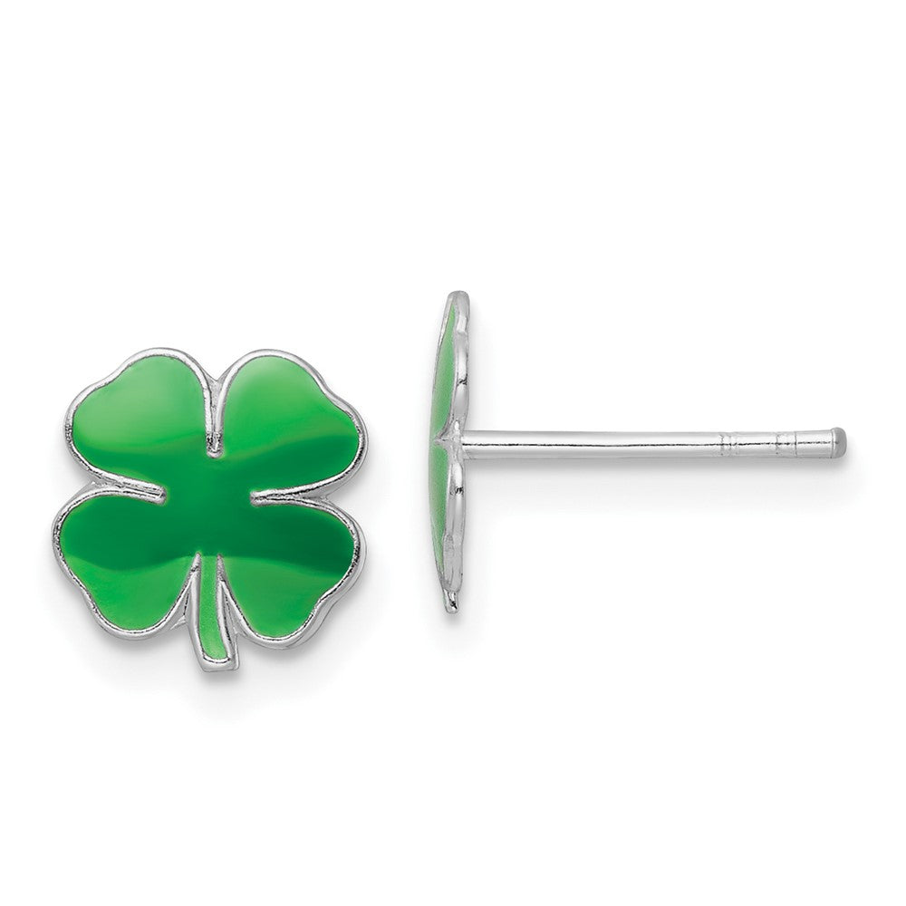 Sterling Silver RH-plated Enamel 4 Leaf Clover Children's Post Earrings (0.59 grams)