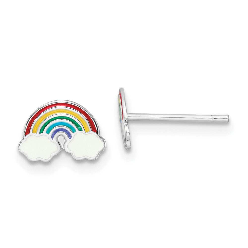 Sterling Silver RH-plated Enameled Rainbow Children's Post Earrings (0.5 grams)