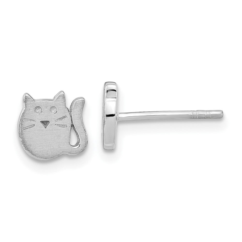 Sterling Silver Rhodium-plated Satin Cat Children's Post Earrings (1.46 grams)