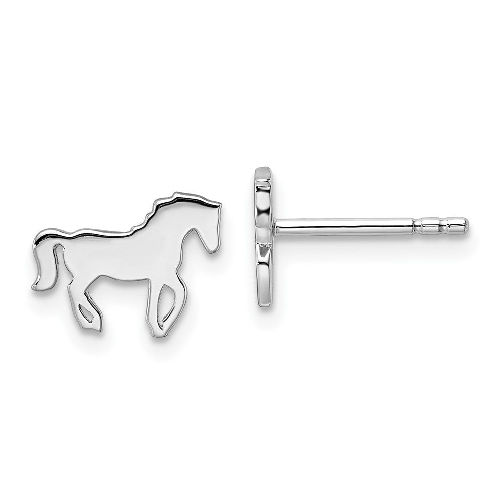 Sterling Silver Rhodium-plated Polished Horse Children's Post Earrings (1.3 grams)