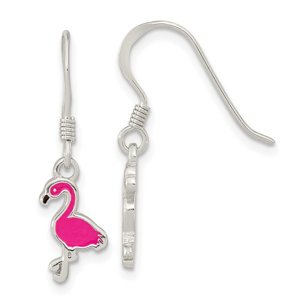 Sterling Silver Rhod-pltd Pink Enamel Flamingo Children's Dangle Earrings (1.03 grams)