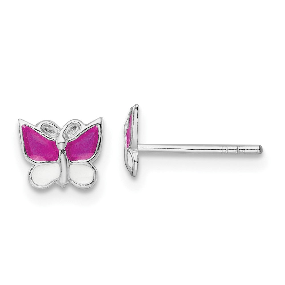 Sterling Silver RH-plated Enameled Butterfly Children's Post Earrings (0.45 grams)