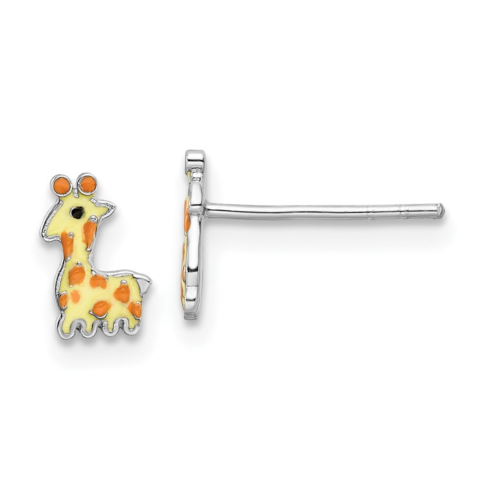 Sterling Silver RH-plated Enameled Giraffe Children's Post Earrings (0.5 grams)