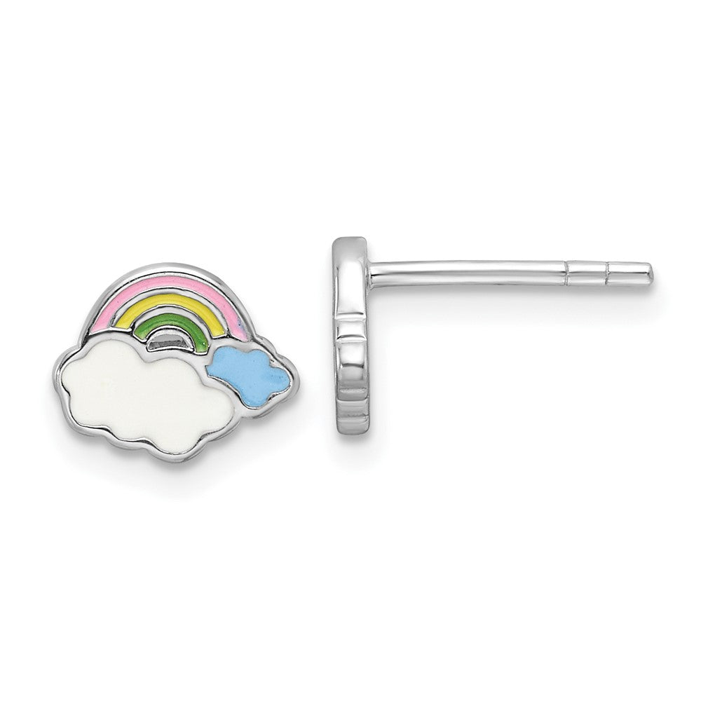 Sterling Silver Rhodium-plated Enamel Rainbow Children's Post Earrings (1.27 grams)