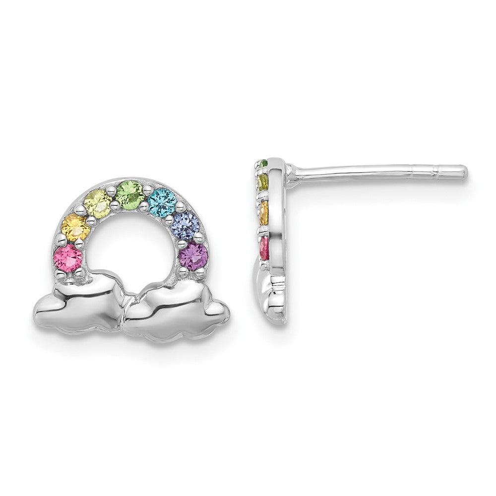 Sterling Silver Rhod-plated Crystal Rainbow & Clouds Children's Post Earrin (1.76 grams)