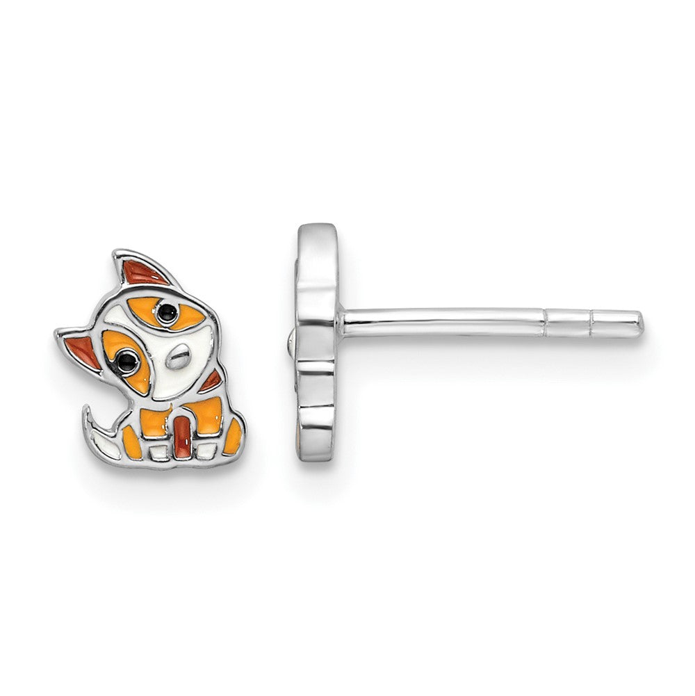 Sterling Silver RH-plated Multicolor Enameled Dog Children's Post Earrings (1.04 grams)