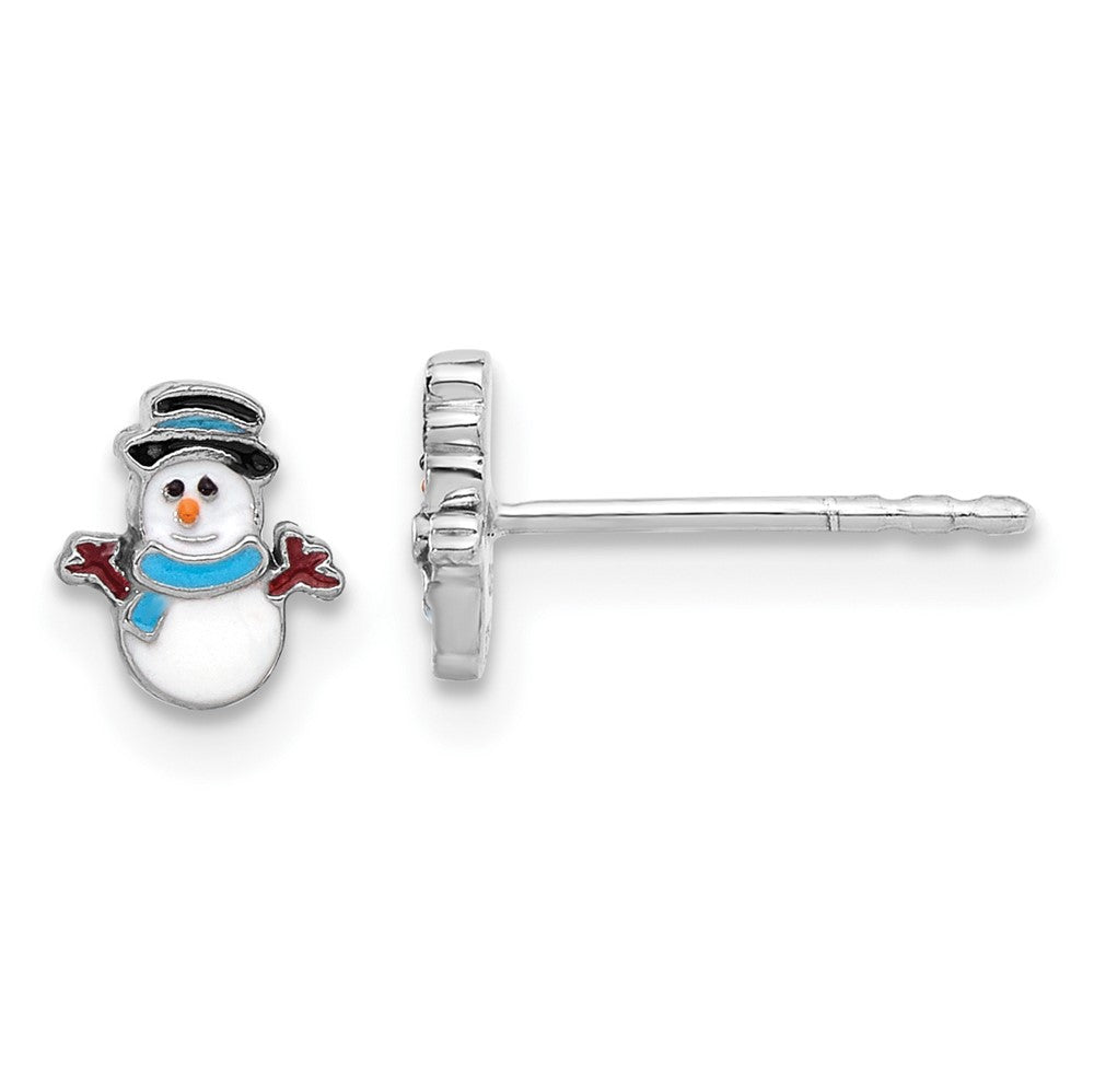 Sterling Silver Rhodium-plated Enamel Snowman Children's Post Earrings (0.65 grams)