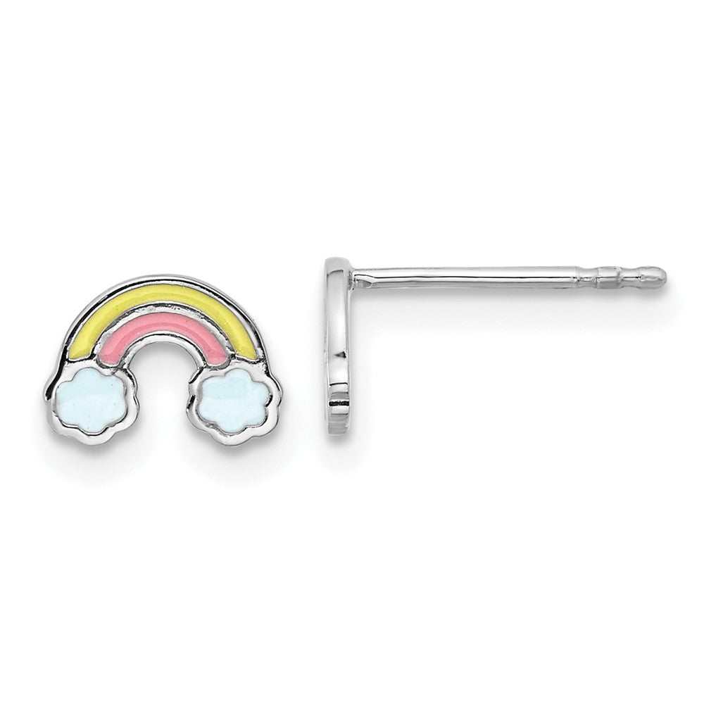 Sterling Silver Rhodium-plated Enameled Rainbow Children's Post Earrings (0.63 grams)