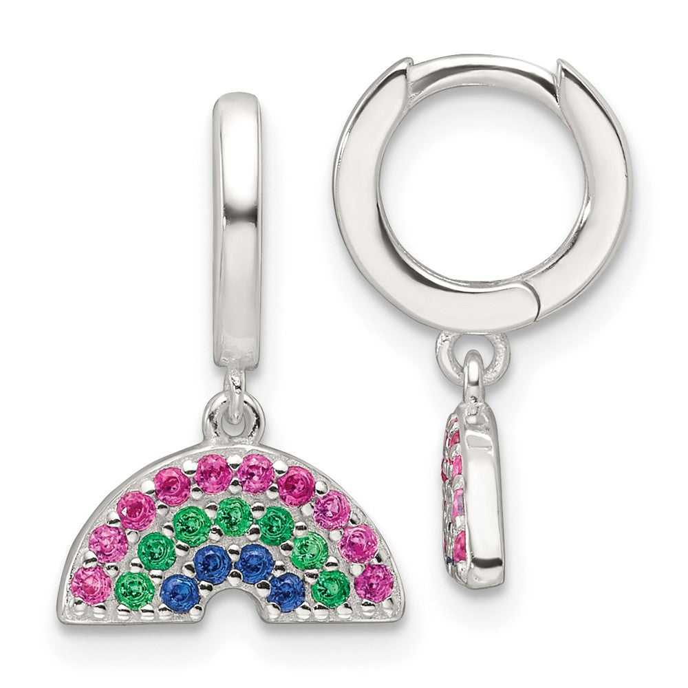 Sterling Silver E-Coating Multicolor CZ Dangle Rainbow Hoop Earrings (2.02 grams)