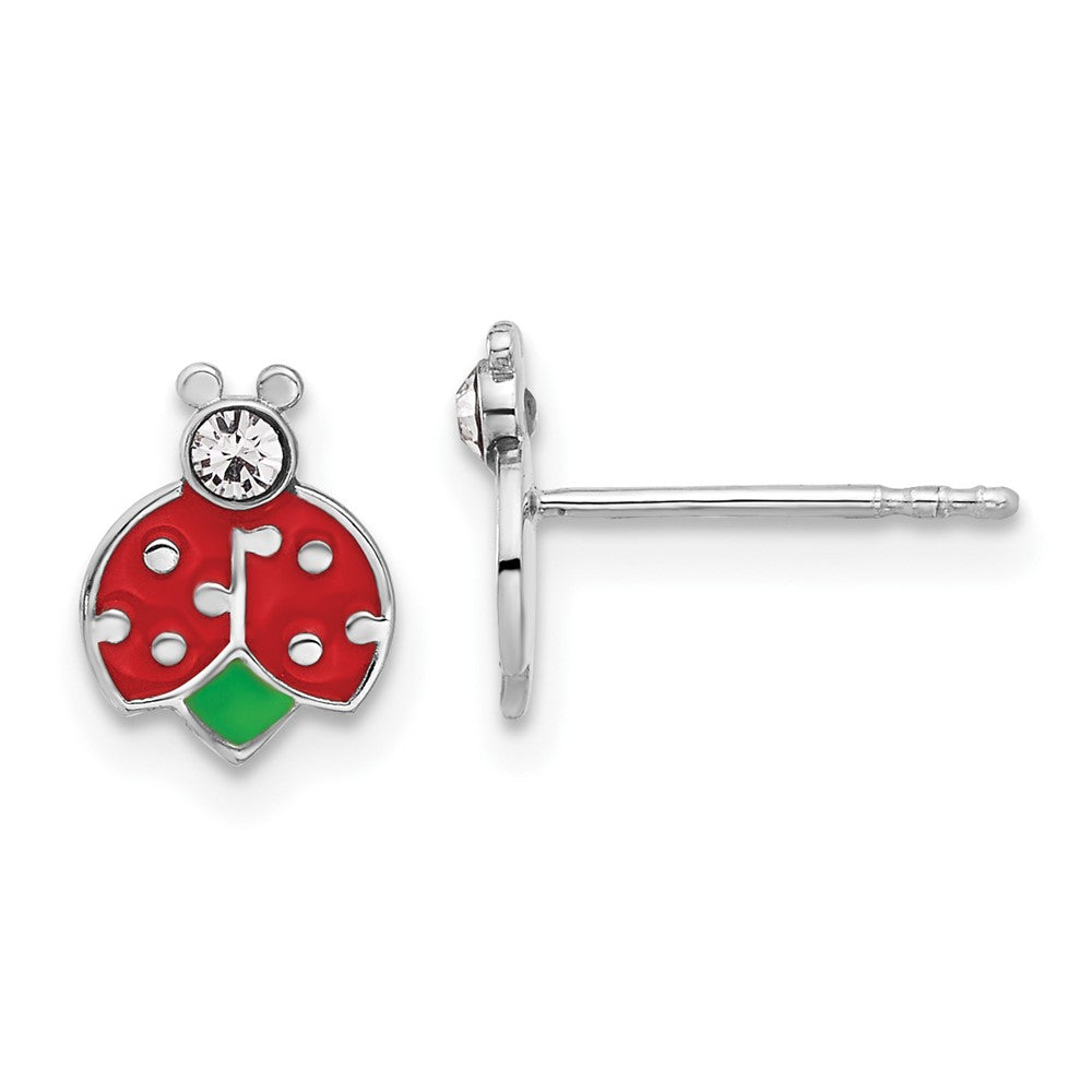 Sterling Silver RH-plated Enamel & Crystal Ladybug Children's Post Earrings (0.62 grams)