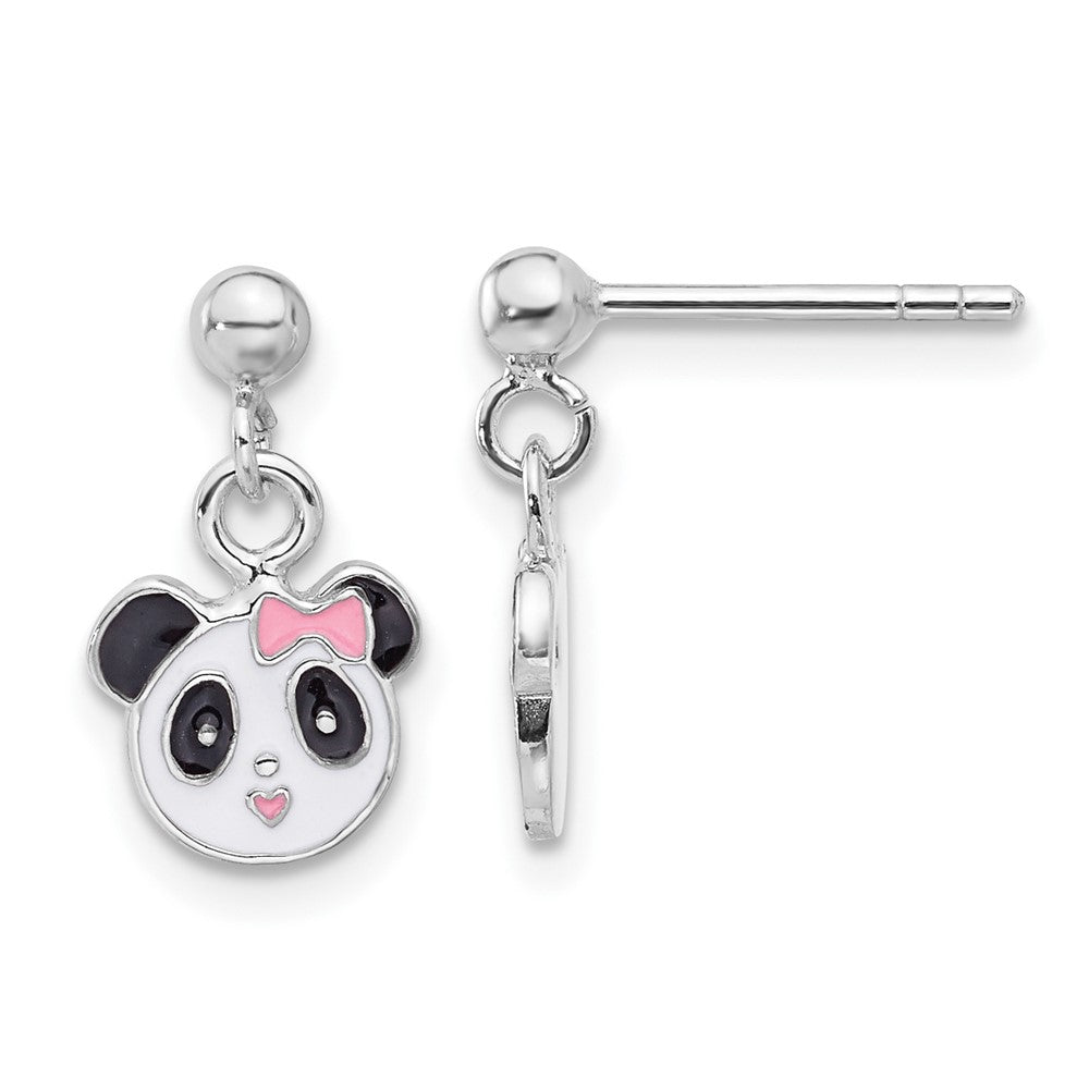 Sterling Silver RH-plated Enameled Panda Children's Post Dangle Earrings (1.5 grams)