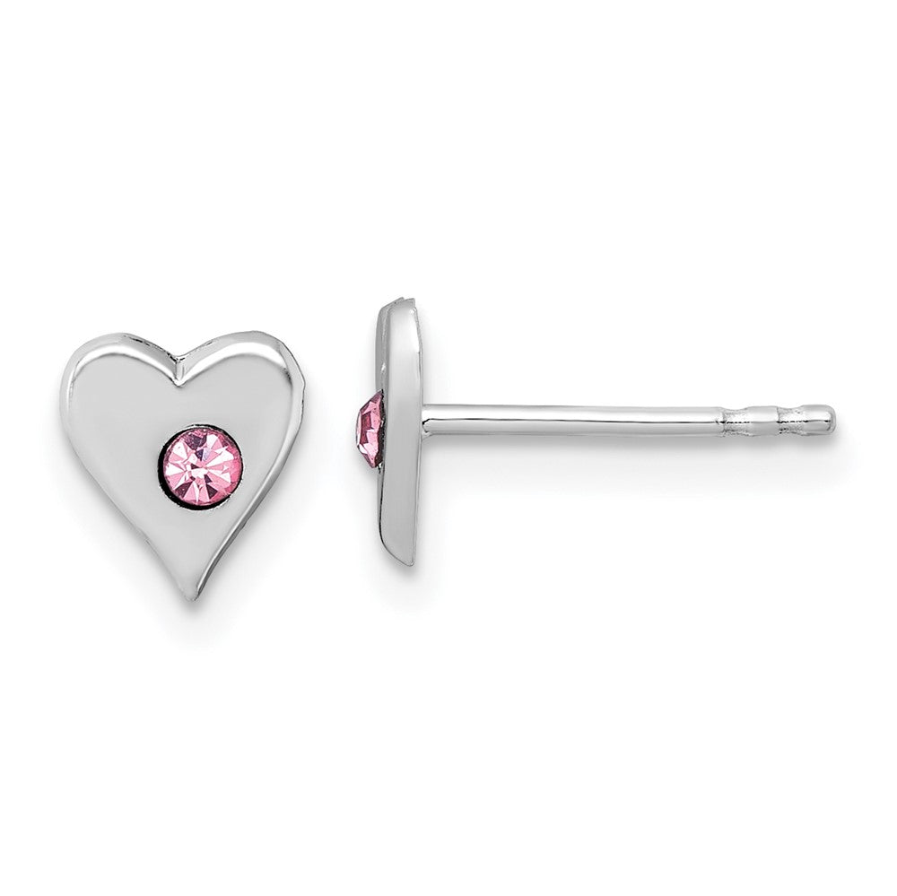 Sterling Silver Madi K RH-plated Pink Crystal Heart Children's Post Earring (0.48 grams)