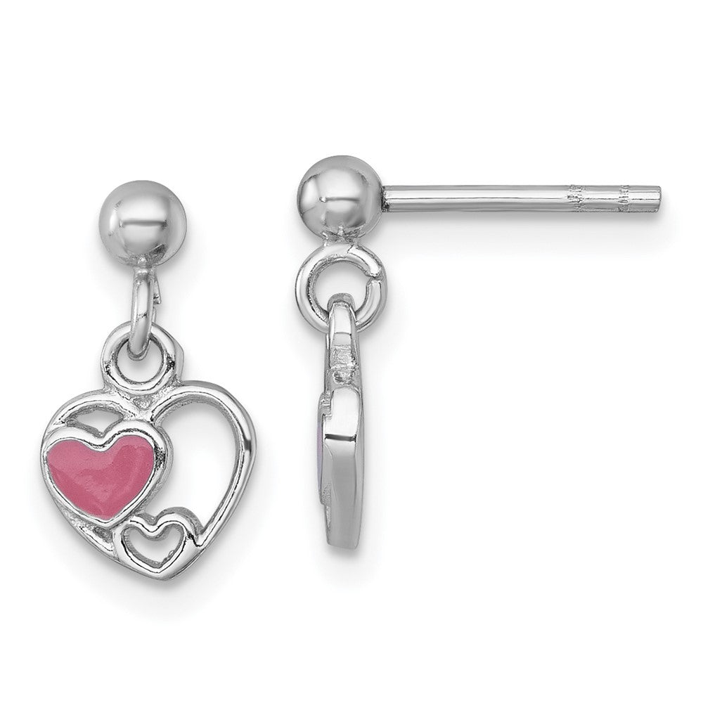 Sterling Silver Rhodium-plated Enamel Triple Heart Post Dangle Earrings (1.22 grams)