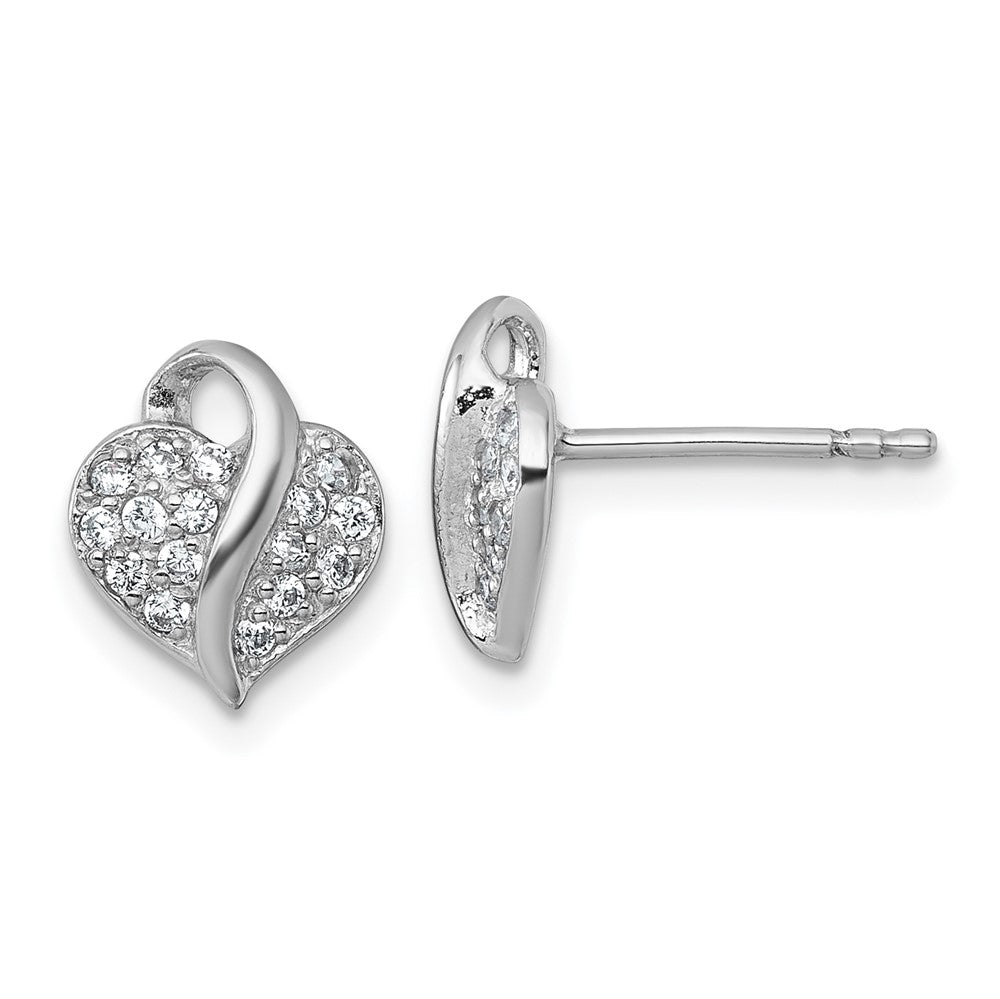 Sterling Silver Rhodium-plated Polished CZ Heart Children's Post Earrings (1.61 grams)