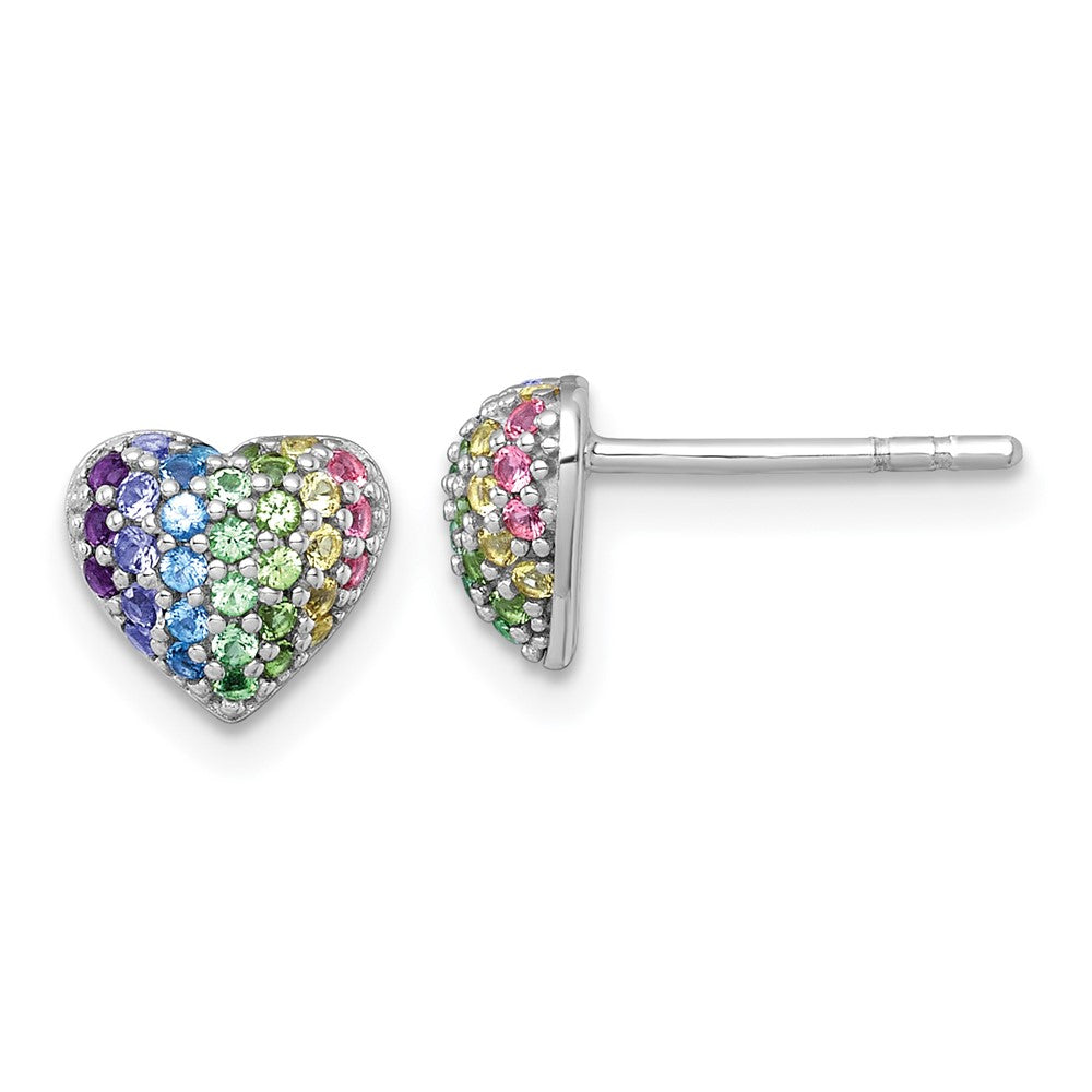 Sterling Silver RH-pl Color Nano Crystals Heart Children's Post Earrings (1.35 grams)