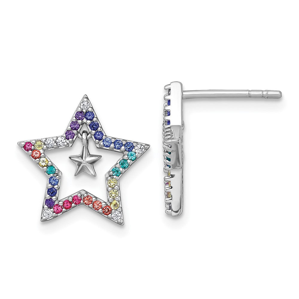 SS RH-pl Color Nano Crystals Star w/ Mini Star Children's Post Earrings (1.77 grams)