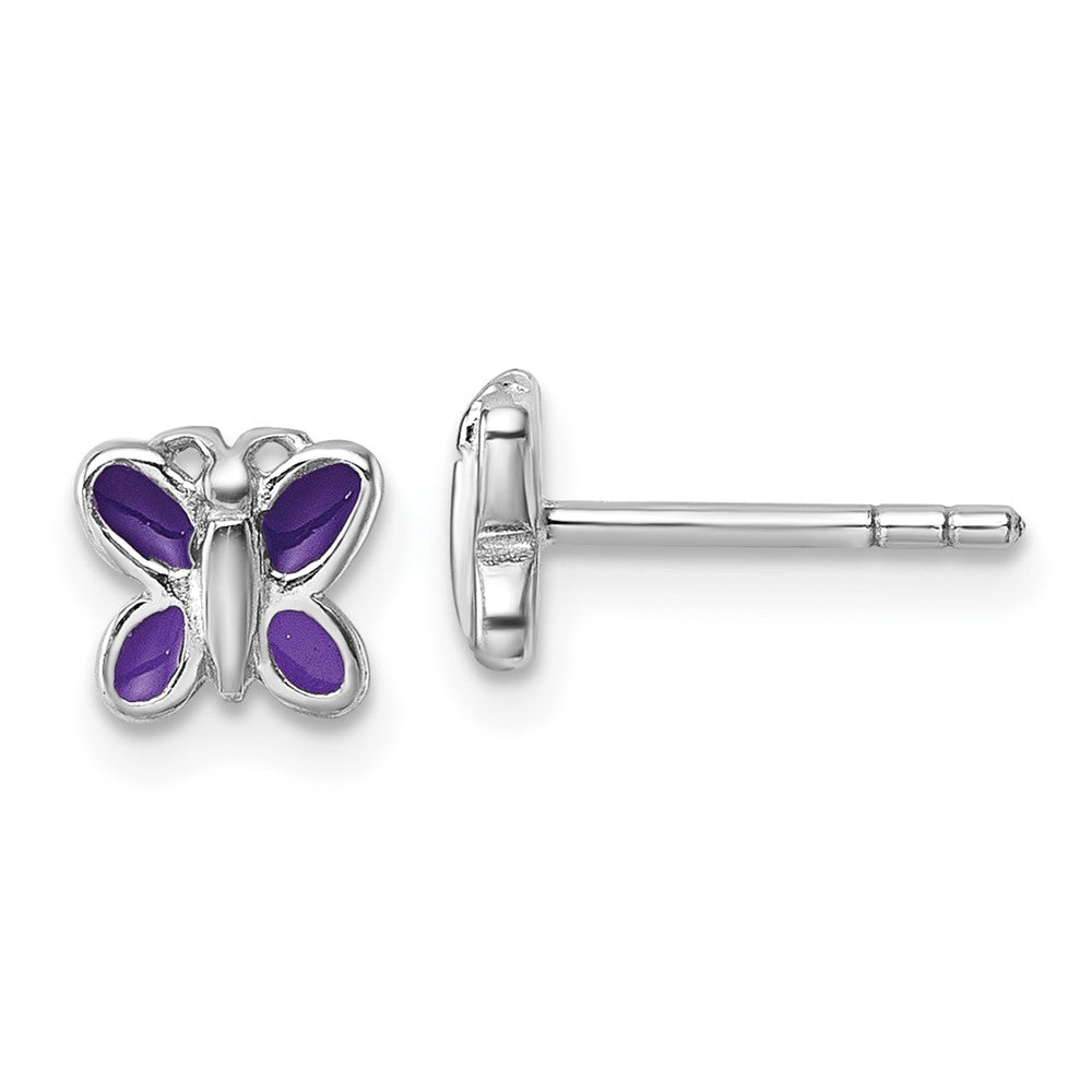 Sterling Silver Rh-plated Children's Enamel Butterfly Post Earrings (0.93 grams)