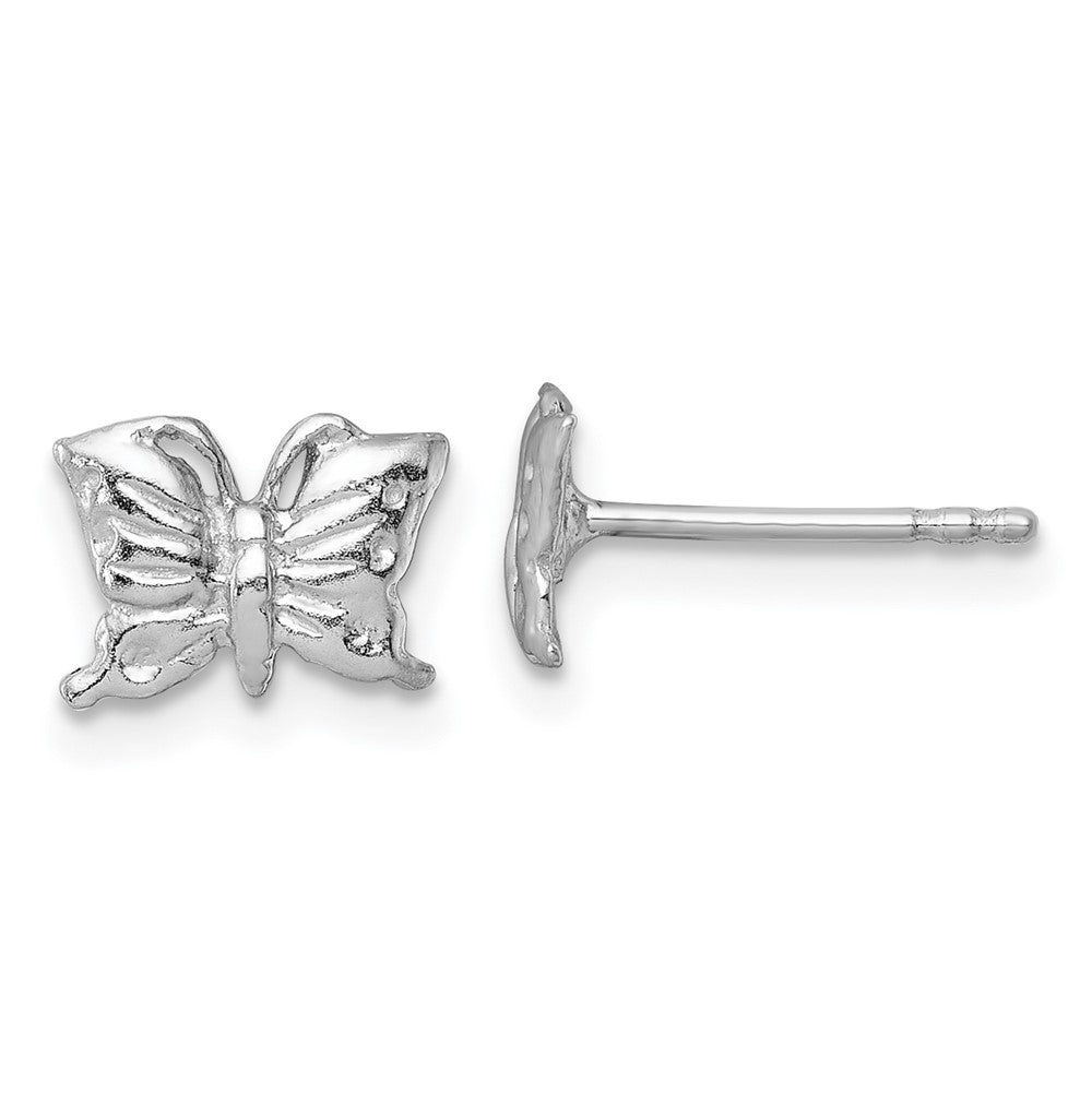 SS Madi K RH-plated Polished / Textured Butterfly Children's Post Earrings (0.88 grams)