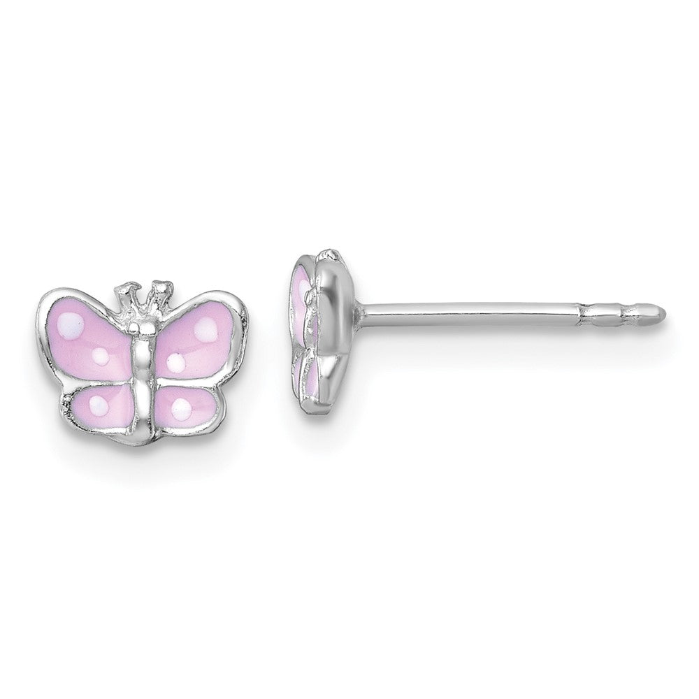 SS Madi K RH-plated Enamel Pink Butterfly Children's Post Earrings (0.84 grams)