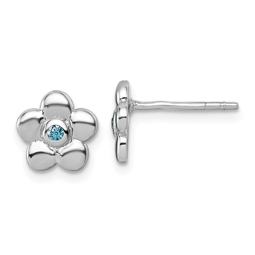 Sterling Silver Rh-plated Polished Blue CZ Flower Post Earrings (1.71 grams)